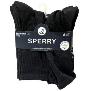 SPERRY Men's Black Cushion Comfort Crew Socks 8 Pairs Size 6-12  Cooling NWT